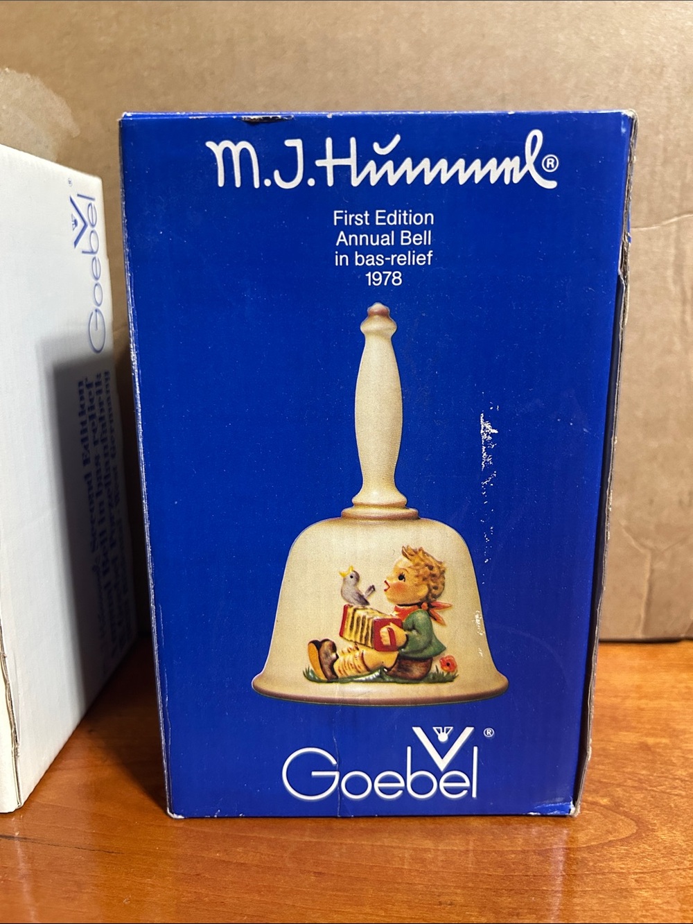 Goebel Cream and Blue Hummel Annual Bell Boxed first edition